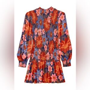 FARM Rio Red Orange Blue Floral Mini Dress